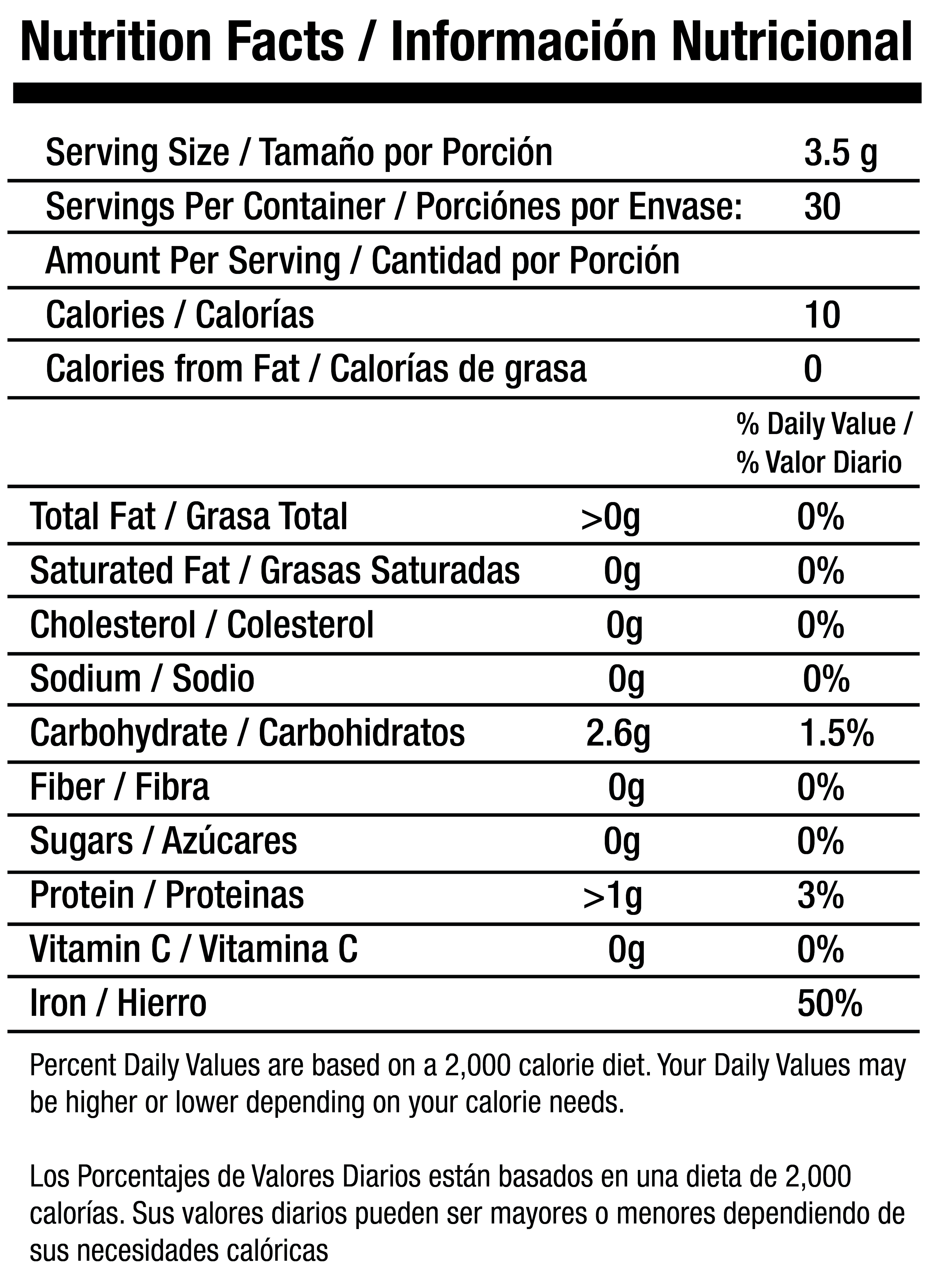 Sculpt Black nutrition facts